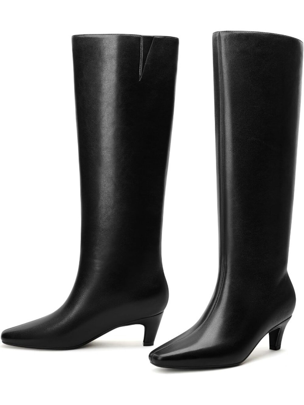 Women's Black Knee High Boots Chic Kitten Heel Tall Boots Square Toe Breathable